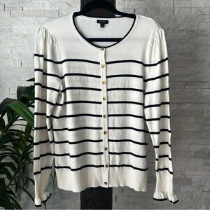 TALBOTS Cream Black Cardigan Ruffle Wrist Hem Size LP